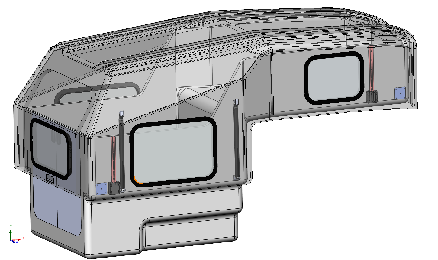 Engineering CAD render of the overlapping composite shells